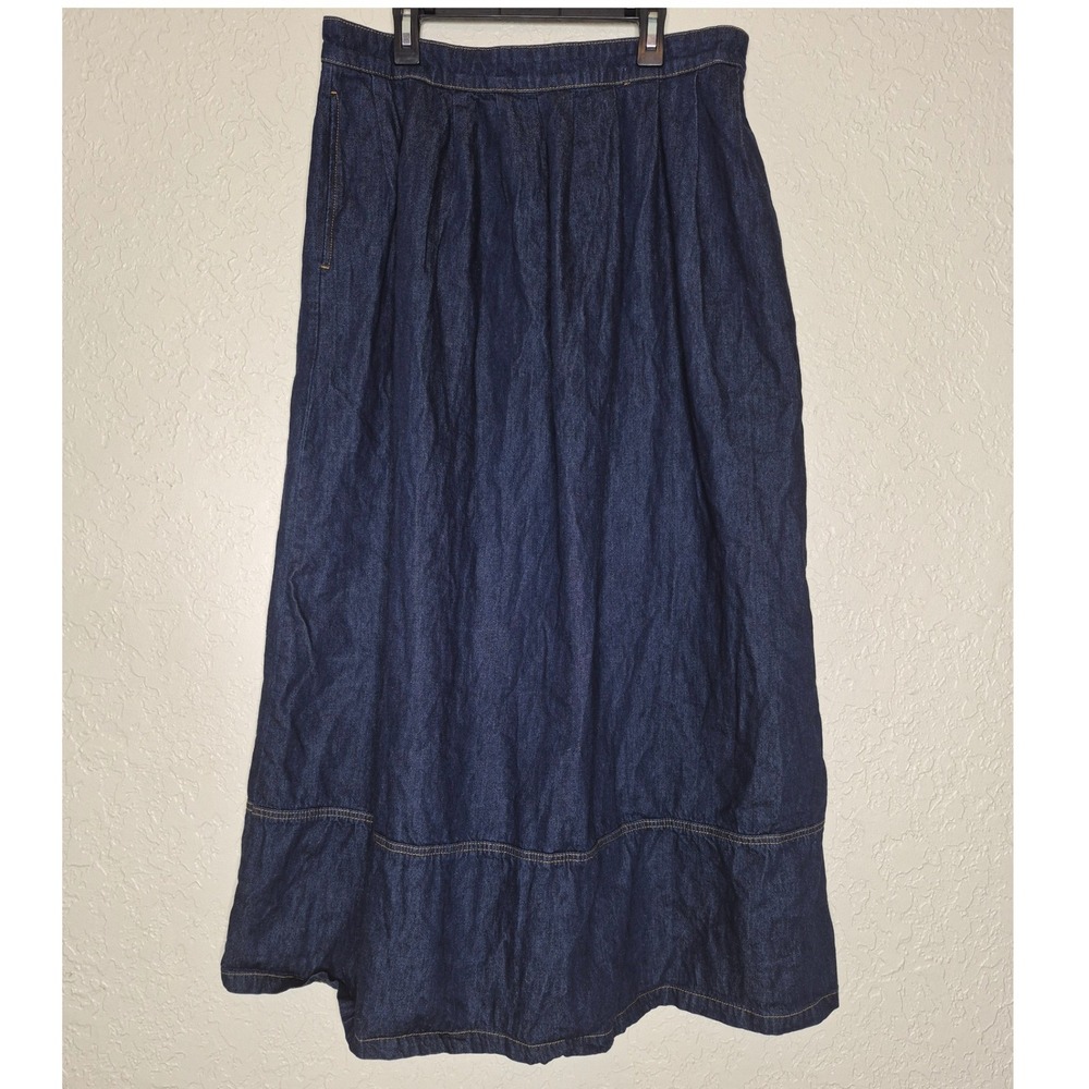 A.N.A A New Approach Denim Maxi Skirt Dark Wash Pleated Cotton Size 14